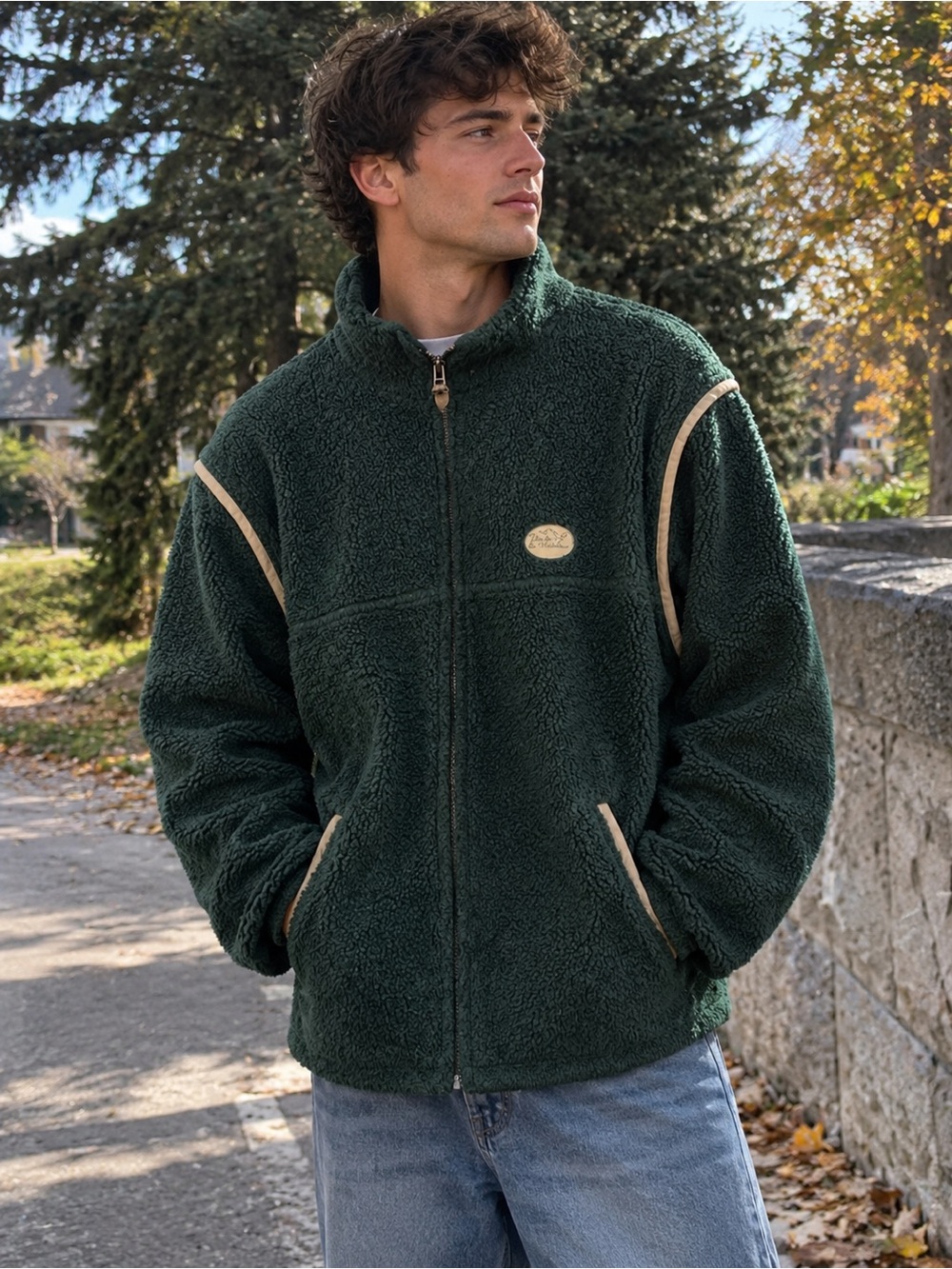 Vintage Men's Forest Green Sherpa Zip Jacket »île-de-la-Madelaine » xlarge